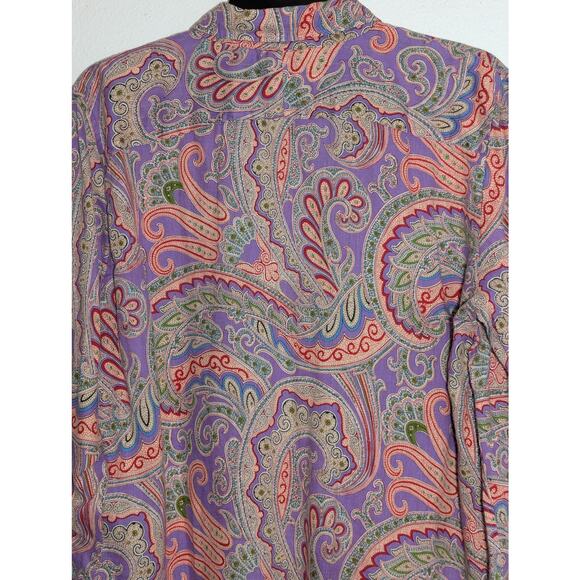 Lauren Ralph Lauren 100% Linen Paisley Button Down Shirt Lilac Red size S - Picture 5 of 6